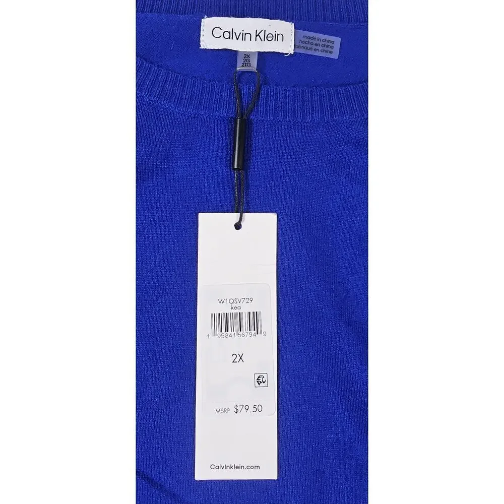 NWT CK 2X bright blue crew neck sweater career casual winter soft relaxed fit